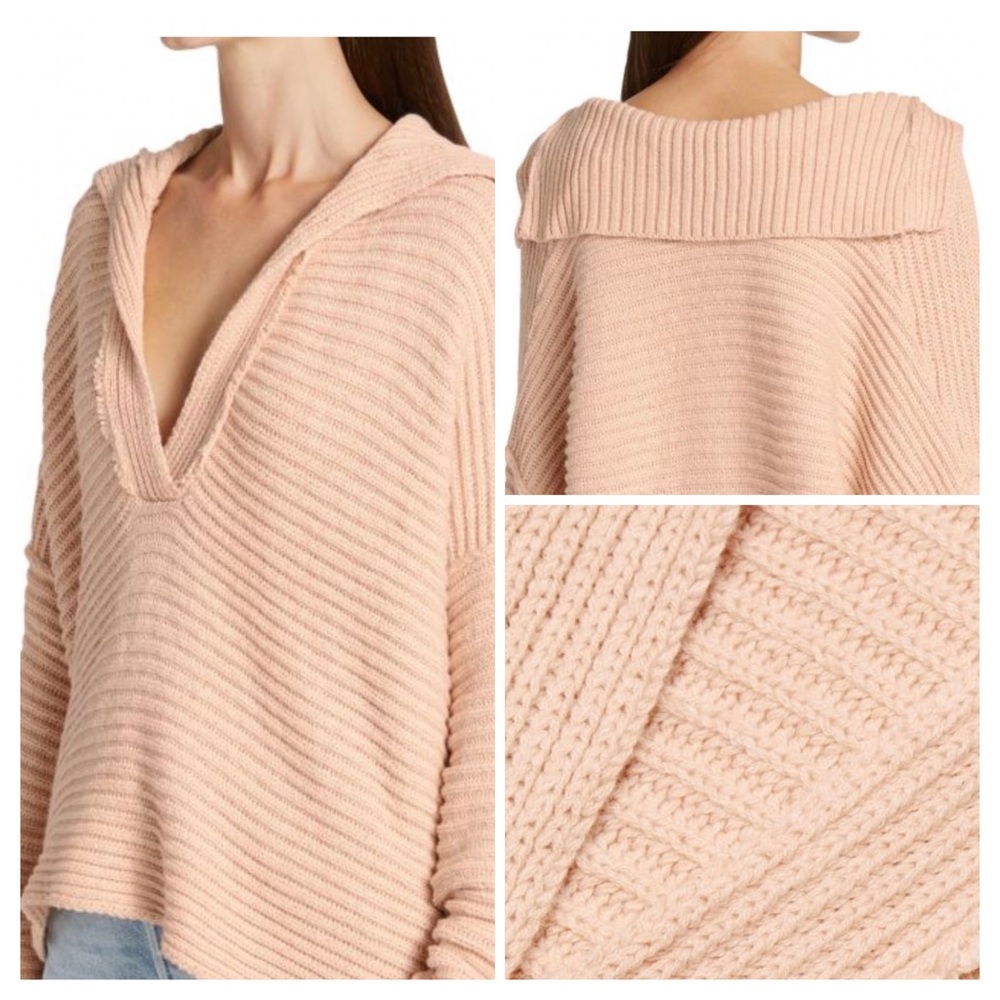 Free People NWT Marlie Relaxed Long Sleeve Vneck Ribbed Knit  Sweater Large